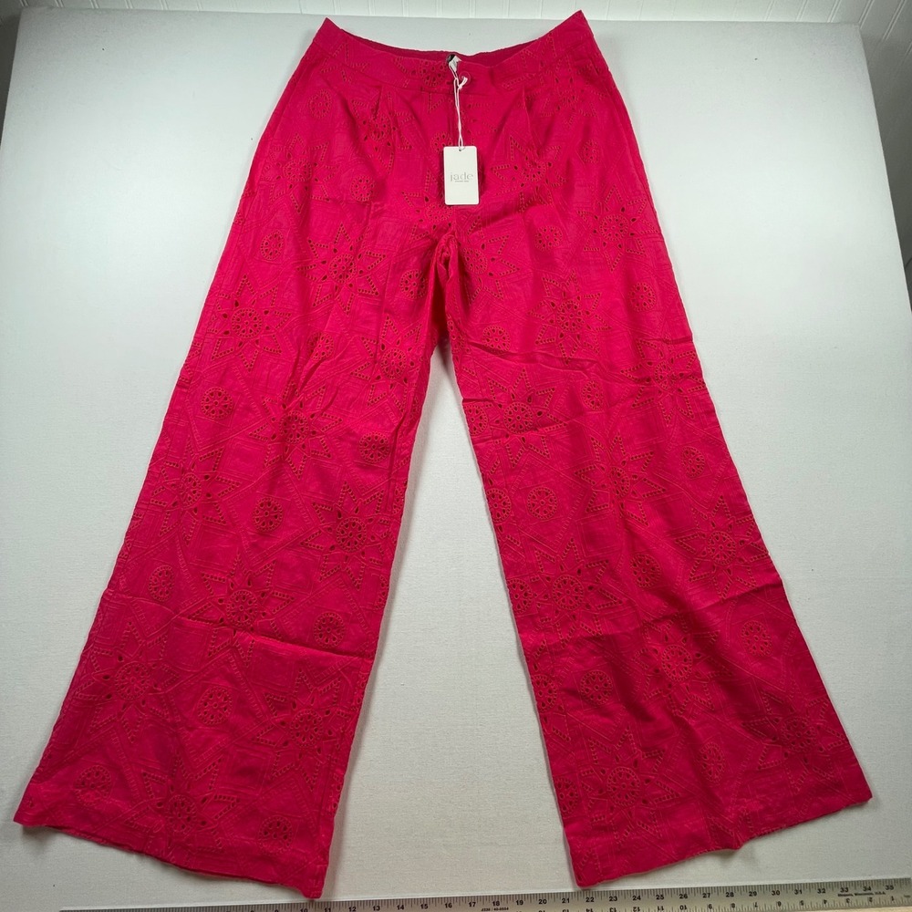 Jade Johnny Was Kolbie Wide Leg Pant Rising Sun Pink Eyelet L67324-4 Small NWT